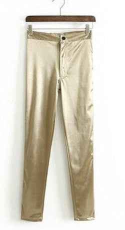 Online discount shop Australia - Disco Pencil Pants Trousers high waist dance Shiny Skinny Gold White Pink nylon spandex stretch women ladies female sexy