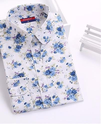 Vintage Top Floral Shirts Women Cotton Linen Blouses Elegant Ladies Tops Long Sleeve Shirt Casual Women Clothing
