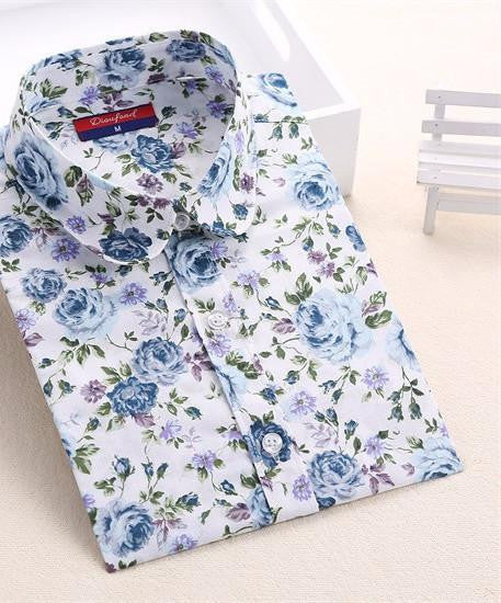 Vintage Top Floral Shirts Women Cotton Linen Blouses Elegant Ladies Tops Long Sleeve Shirt Casual Women Clothing