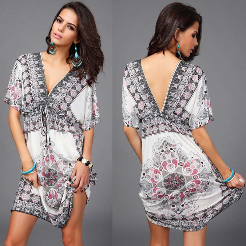 Online discount shop Australia - Boho Autumn Women Dress Sexy Loose Sundresses Deep V Ethnic Dashiki Print Tunic Beach Dresses Big Size 2XL Woman SunDress Robe