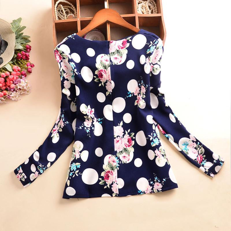 Women Blouses Polka Dot Chiffon Blouse Women Tops O-Neck Long Sleeve Fashion Woman Shirts