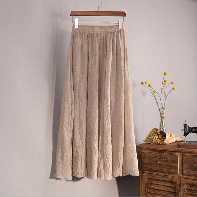Online discount shop Australia - Lace Girl Fashion Women Linen Cotton Long Skirts Autumn Women Pleated Maxi Skirts Retro Ladies Slim Elastic Waist Casual Skirt