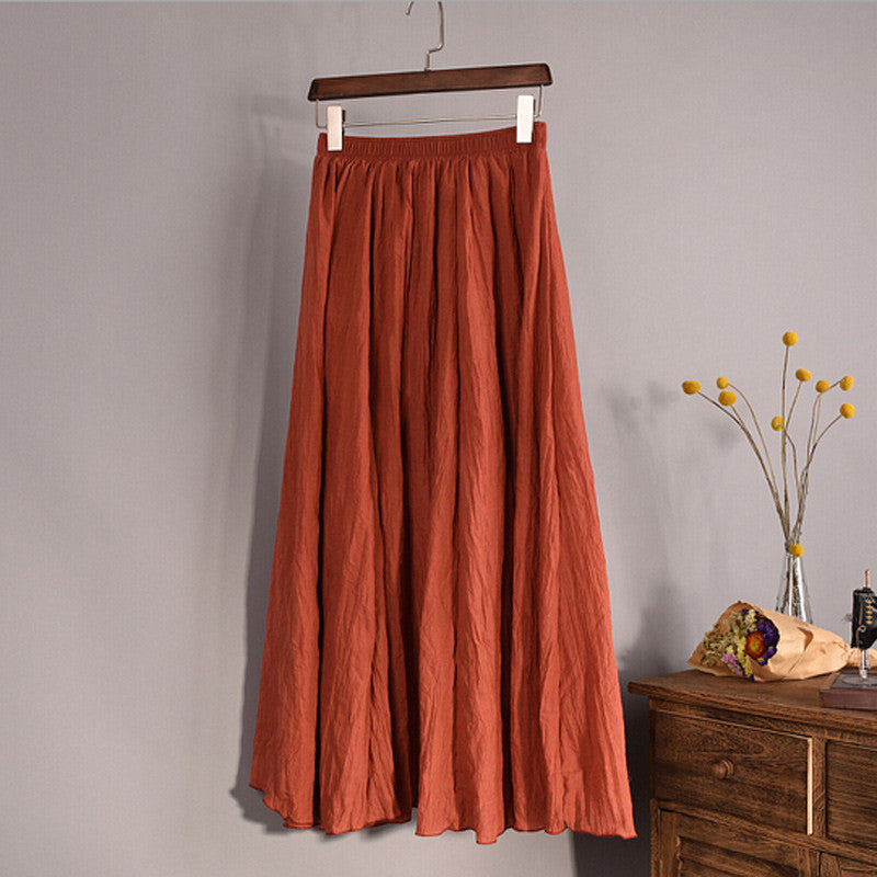 Online discount shop Australia - Lace Girl Fashion Women Linen Cotton Long Skirts Autumn Women Pleated Maxi Skirts Retro Ladies Slim Elastic Waist Casual Skirt