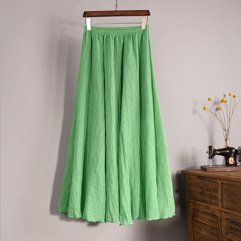 Online discount shop Australia - Lace Girl Fashion Women Linen Cotton Long Skirts Autumn Women Pleated Maxi Skirts Retro Ladies Slim Elastic Waist Casual Skirt