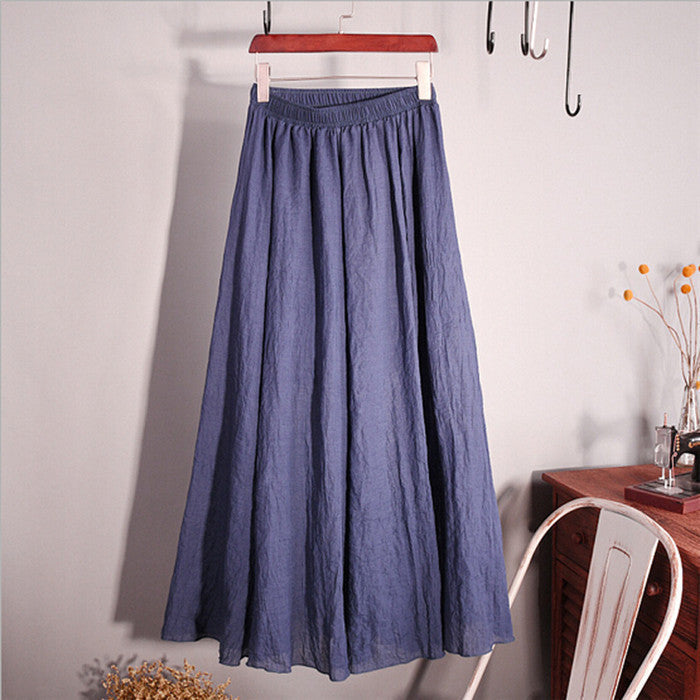 Online discount shop Australia - Lace Girl Fashion Women Linen Cotton Long Skirts Autumn Women Pleated Maxi Skirts Retro Ladies Slim Elastic Waist Casual Skirt