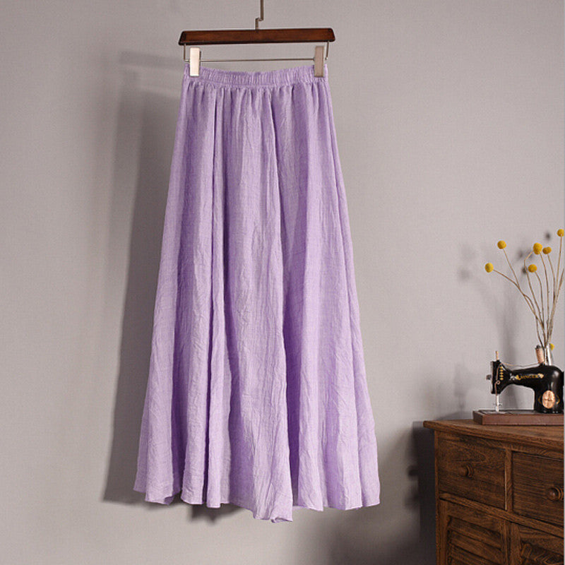Online discount shop Australia - Lace Girl Fashion Women Linen Cotton Long Skirts Autumn Women Pleated Maxi Skirts Retro Ladies Slim Elastic Waist Casual Skirt