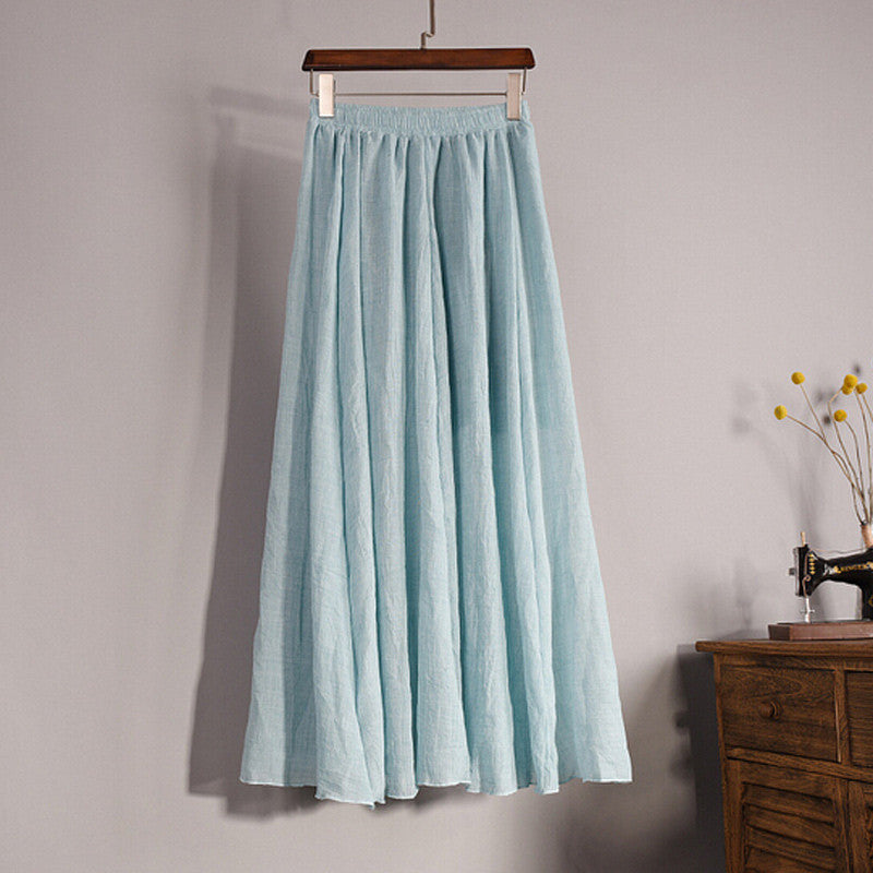 Online discount shop Australia - Lace Girl Fashion Women Linen Cotton Long Skirts Autumn Women Pleated Maxi Skirts Retro Ladies Slim Elastic Waist Casual Skirt
