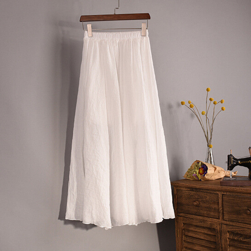 Online discount shop Australia - Lace Girl Fashion Women Linen Cotton Long Skirts Autumn Women Pleated Maxi Skirts Retro Ladies Slim Elastic Waist Casual Skirt
