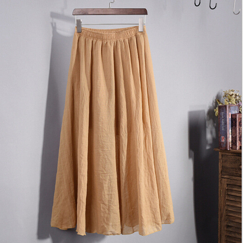 Online discount shop Australia - Lace Girl Fashion Women Linen Cotton Long Skirts Autumn Women Pleated Maxi Skirts Retro Ladies Slim Elastic Waist Casual Skirt