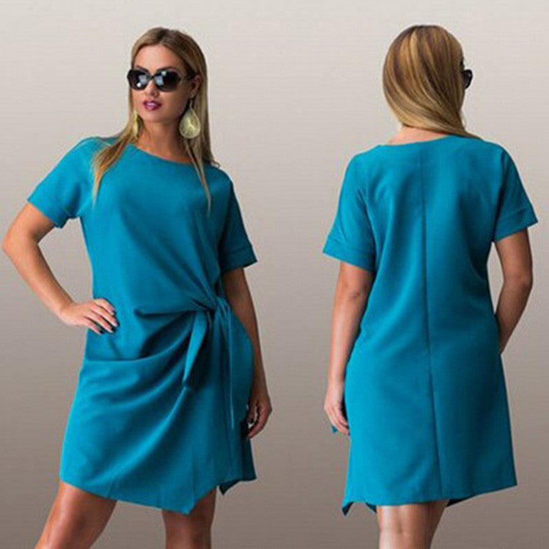 Online discount shop Australia - HOT Big size 6XL Summer woman dress fashion bow solid patchwork Dresses Casual plus size women clothing 6xl Fat MM dress