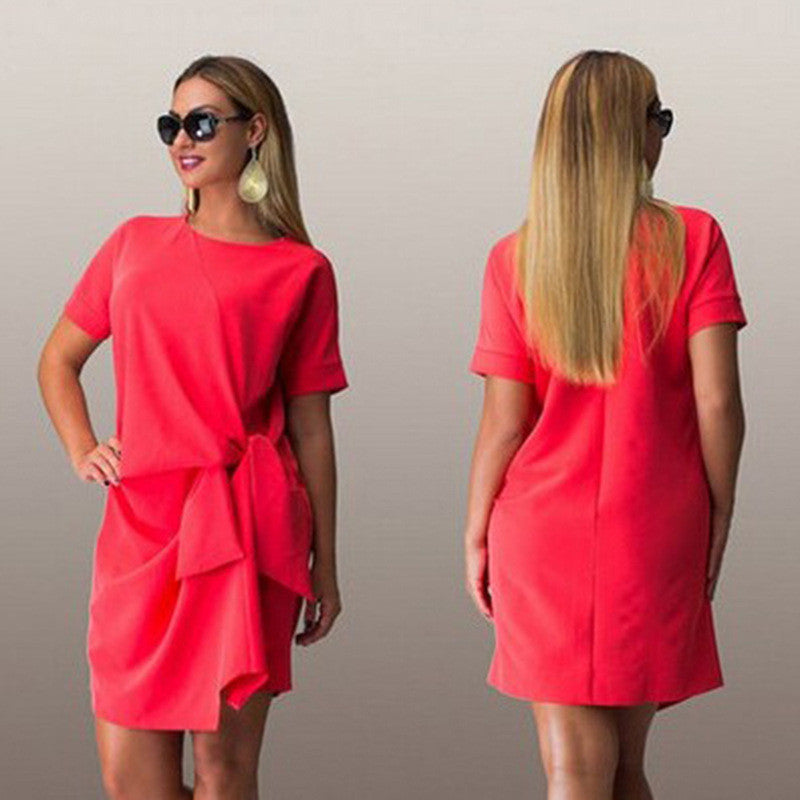 Online discount shop Australia - HOT Big size 6XL Summer woman dress fashion bow solid patchwork Dresses Casual plus size women clothing 6xl Fat MM dress