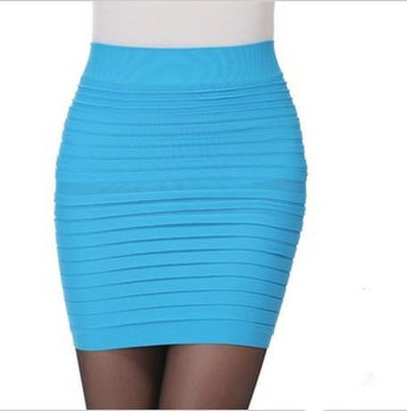 Women Skirts High Waist Candy Color Plus Size Elastic Pleated Short Skirt