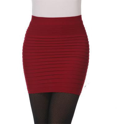 Women Skirts High Waist Candy Color Plus Size Elastic Pleated Short Skirt