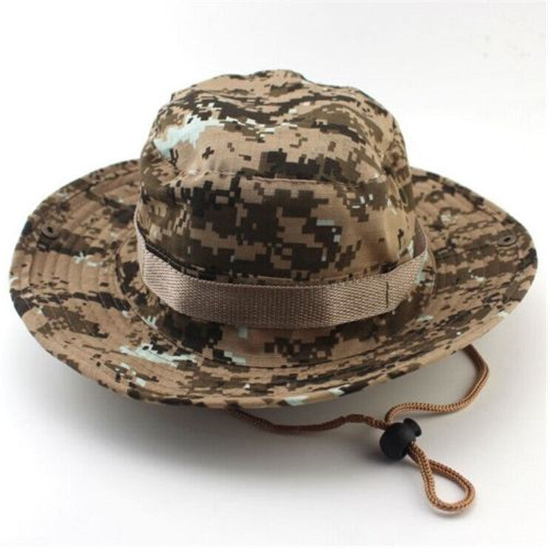 Online discount shop Australia - Camouflage Bucket Hats Wide Brim Sun Cap Ripstop Camo Fishing Hunting Hiking Men Safari Jungle with String Boonie Hat