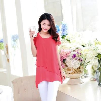 Women Chiffon Blouses Fashion Short Sleeve Vintage Chiffon Blouse Plus Size Women Clothing Ladies Top