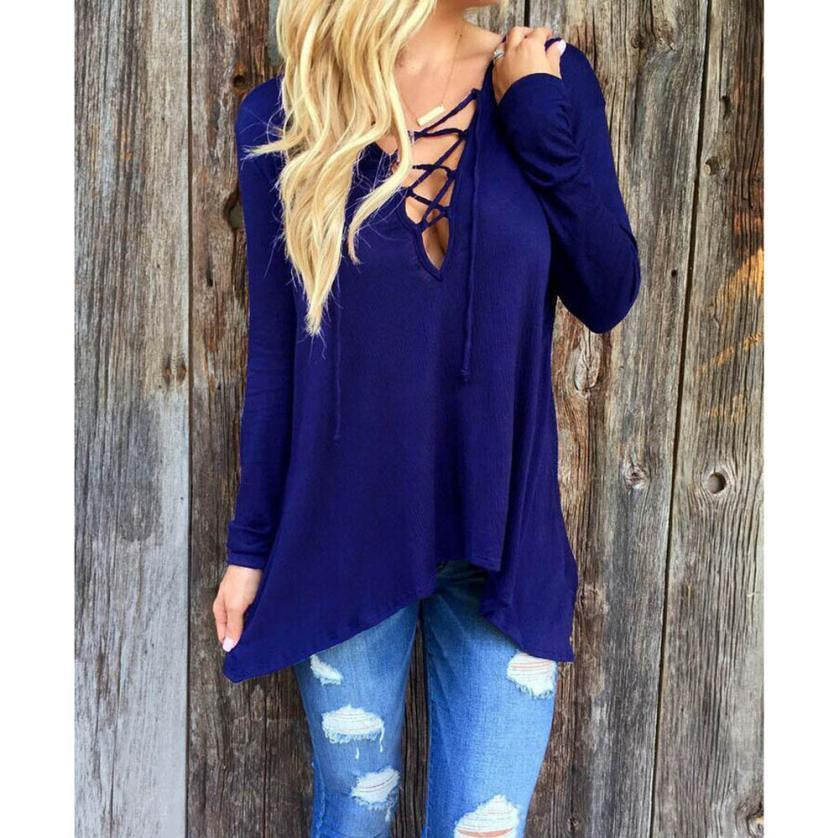 Deep V-neck Blouse Women Front Plunge Lace up Hooded Tops Women's Casual Loose Shirts Pullover Black