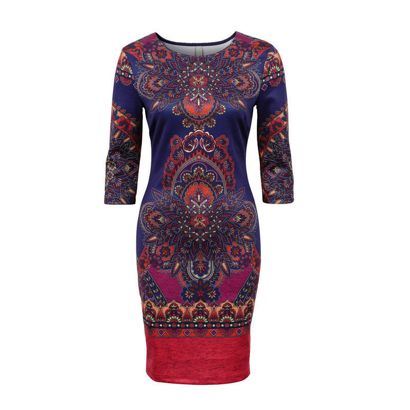 Online discount shop Australia - Kaige.Nina New Women's Vestidos Fashion Printing Style 5 Minutes Of Sleeve O-Neck No Decoration Sheath Mini autumn dress 1618