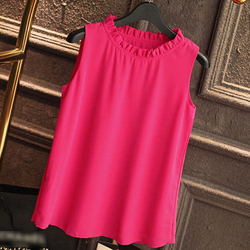 Online discount shop Australia - GAREMAY Sleeveless Chemise  Chiffon Blouse Shirt Women  White Black Tops  Clothes For Women Female