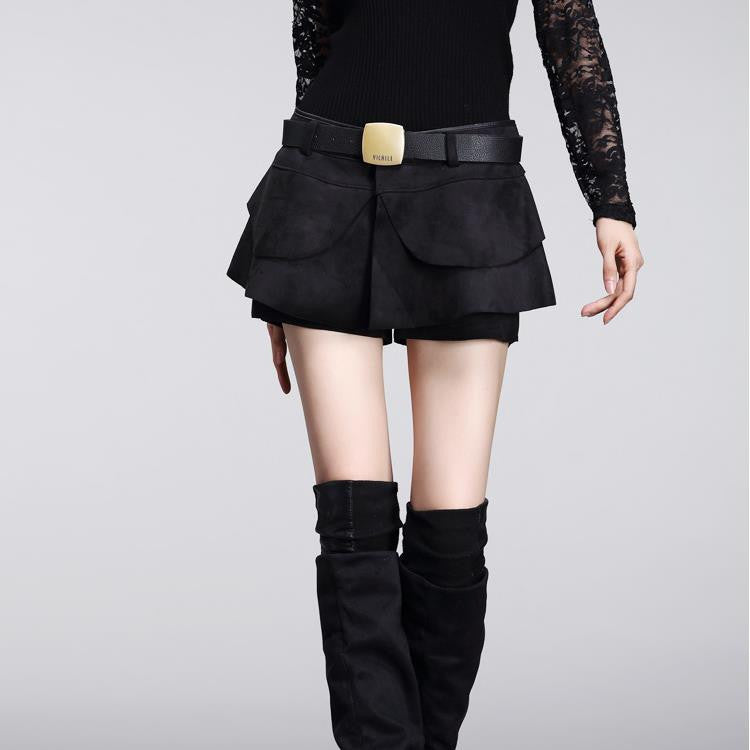 Online discount shop Australia - crochet shorts skirts high waist Pleated Solid Shorts Skirts Boots Shorts Suede