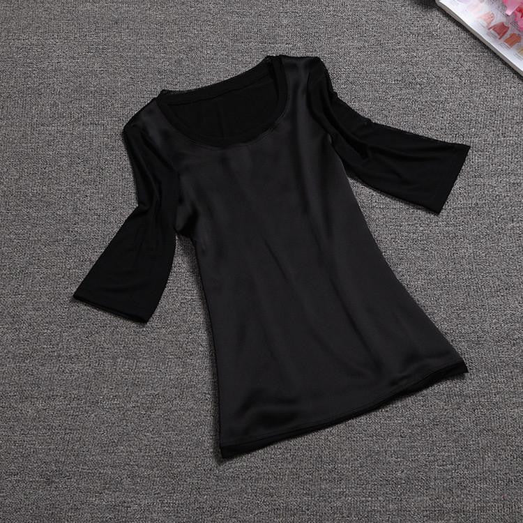 women blouses silk chiffon tops for women plus size xxxl o-neck half sleeve green formal work wear blouse Female 047