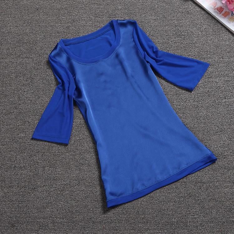 women blouses silk chiffon tops for women plus size xxxl o-neck half sleeve green formal work wear blouse Female 047