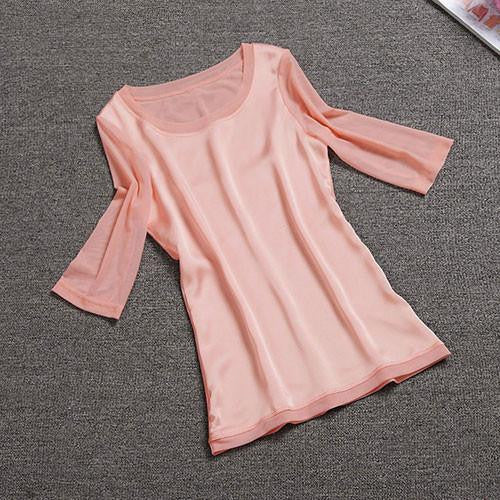women blouses silk chiffon tops for women plus size xxxl o-neck half sleeve green formal work wear blouse Female 047