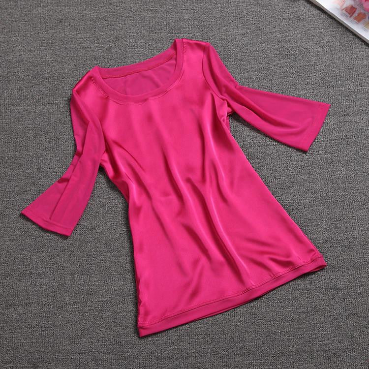 women blouses silk chiffon tops for women plus size xxxl o-neck half sleeve green formal work wear blouse Female 047