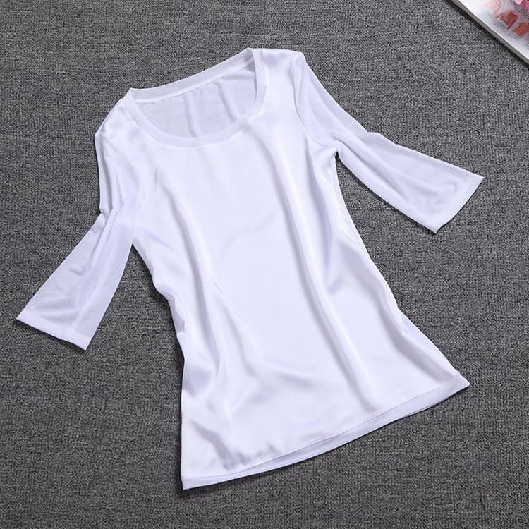 women blouses silk chiffon tops for women plus size xxxl o-neck half sleeve green formal work wear blouse Female 047