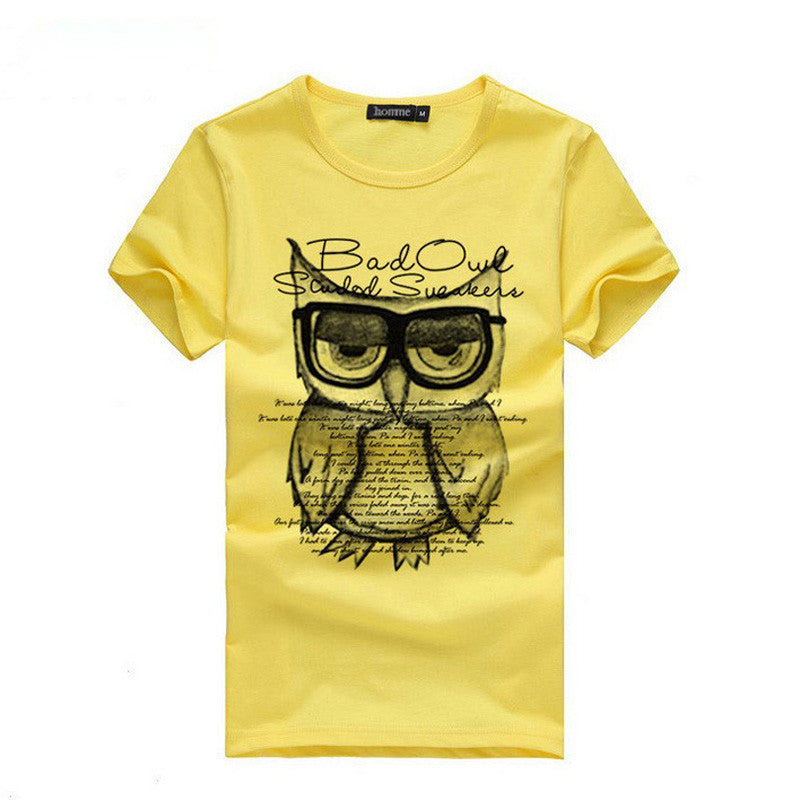 Fashion Men T Shirt Boy Short Sleeve Cotton Owl Printing Tees Shirts Casual T-Shirt Male Tops Shirt Clothes