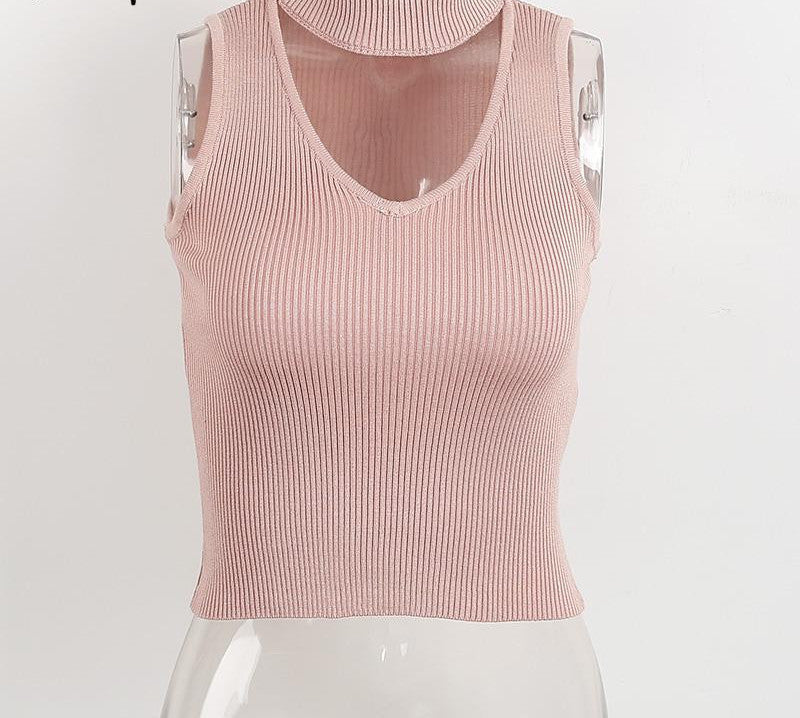 Online discount shop Australia - Elegant halter v neck knitted jumper Sexy sleeveless wine red party tank top  vintage gray crop top