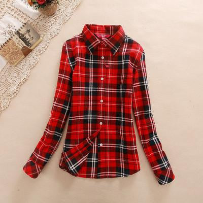 Women loose blouses thick warm cotton long-sleeved blouse 100%cotton flannel plaid shirt Women Tops plus size 21 colors