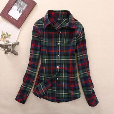 Women loose blouses thick warm cotton long-sleeved blouse 100%cotton flannel plaid shirt Women Tops plus size 21 colors