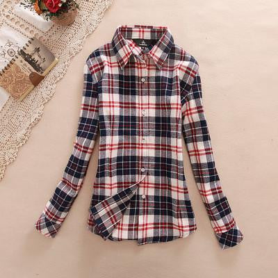 Women loose blouses thick warm cotton long-sleeved blouse 100%cotton flannel plaid shirt Women Tops plus size 21 colors