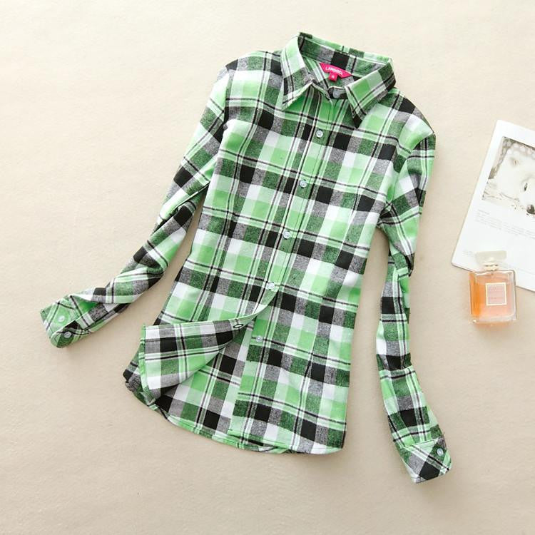 Women loose blouses thick warm cotton long-sleeved blouse 100%cotton flannel plaid shirt Women Tops plus size 21 colors