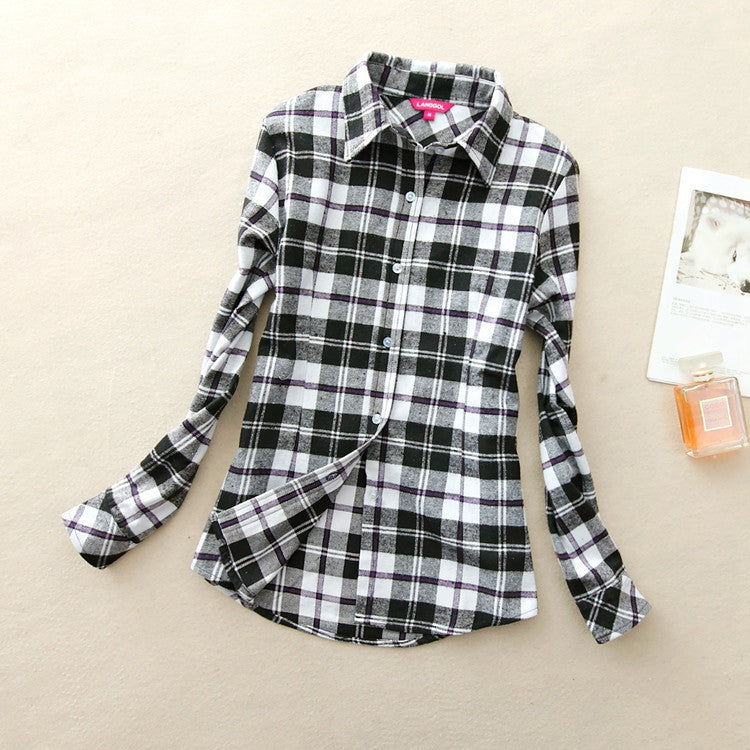 Women loose blouses thick warm cotton long-sleeved blouse 100%cotton flannel plaid shirt Women Tops plus size 21 colors