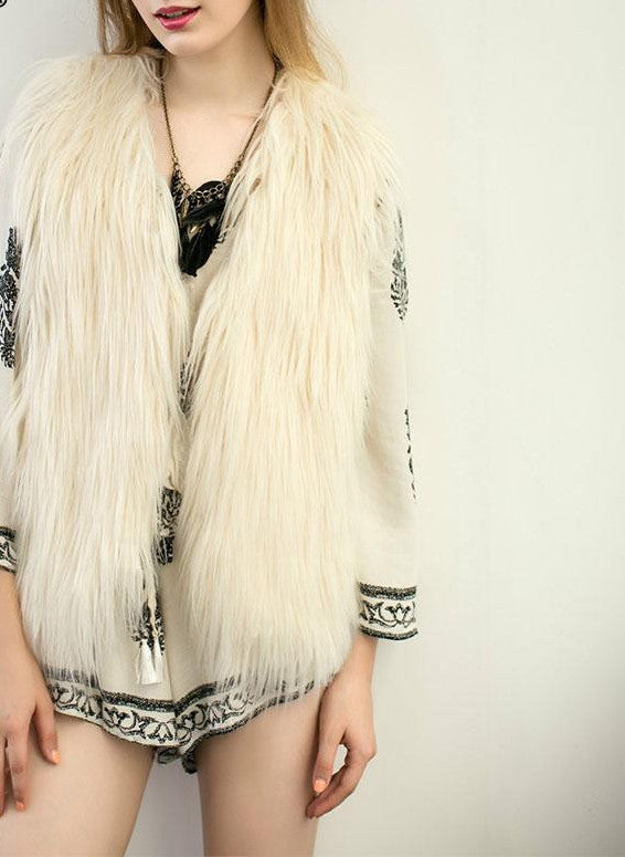 Simplee Casual fluffy pink elegant faux fur vest women jacket coat Soft warm sleeveless outwear black parkas