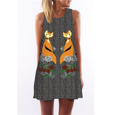 Summer Cartoon Print Dress Hippie Women Beach Dress Fashion Female Plus Size Women Clothing Mini Dress