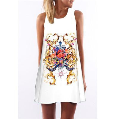 Summer Cartoon Print Dress Hippie Women Beach Dress Fashion Female Plus Size Women Clothing Mini Dress