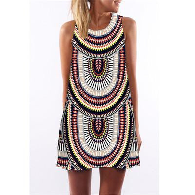 Summer Cartoon Print Dress Hippie Women Beach Dress Fashion Female Plus Size Women Clothing Mini Dress