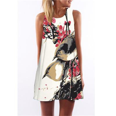 Summer Cartoon Print Dress Hippie Women Beach Dress Fashion Female Plus Size Women Clothing Mini Dress