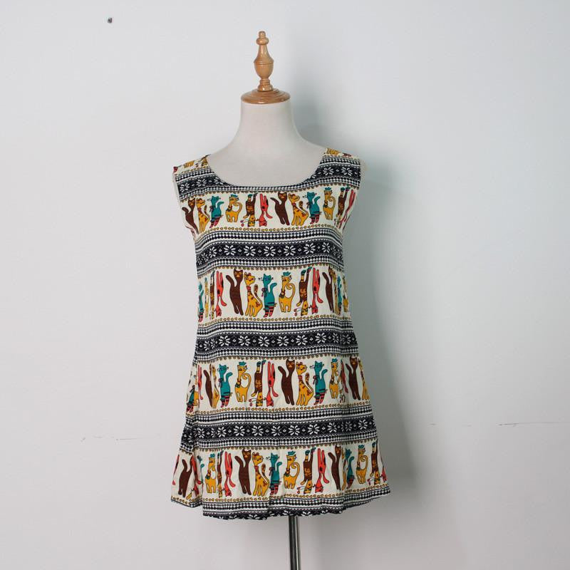 Summer Cartoon Print Dress Hippie Women Beach Dress Fashion Female Plus Size Women Clothing Mini Dress