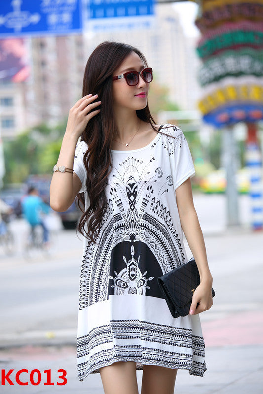 summer dress short sleeve vestidos o-neck casual bohemian dresses print long women tunic tops plus size roupa femininas