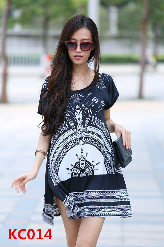 summer dress short sleeve vestidos o-neck casual bohemian dresses print long women tunic tops plus size roupa femininas