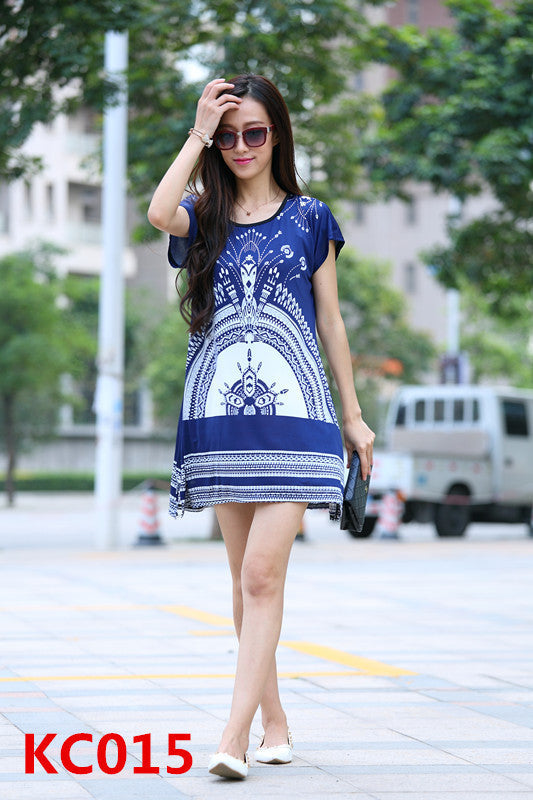 summer dress short sleeve vestidos o-neck casual bohemian dresses print long women tunic tops plus size roupa femininas