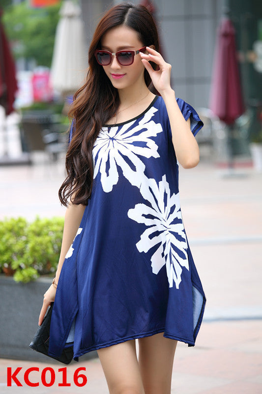 summer dress short sleeve vestidos o-neck casual bohemian dresses print long women tunic tops plus size roupa femininas