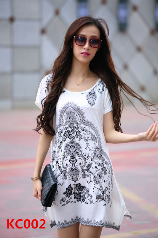 summer dress short sleeve vestidos o-neck casual bohemian dresses print long women tunic tops plus size roupa femininas