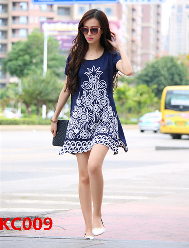 summer dress short sleeve vestidos o-neck casual bohemian dresses print long women tunic tops plus size roupa femininas