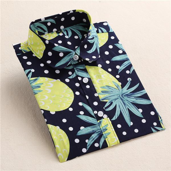 Women Blouses Fruit Print Shirts Long Sleeve Women Shirt Turn Down Collar Bohemia Casual Blouse