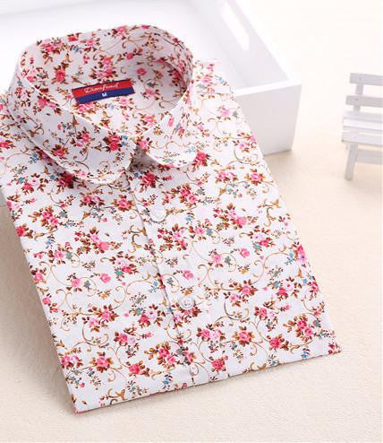 Women Blouses Fruit Print Shirts Long Sleeve Women Shirt Turn Down Collar Bohemia Casual Blouse