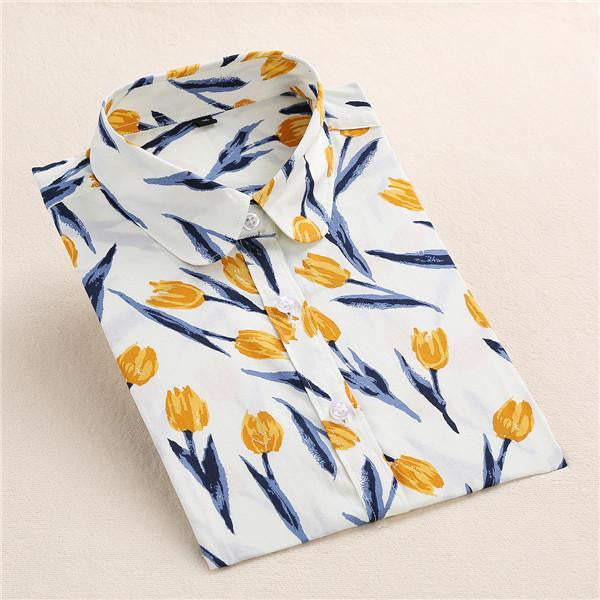 Women Blouses Fruit Print Shirts Long Sleeve Women Shirt Turn Down Collar Bohemia Casual Blouse